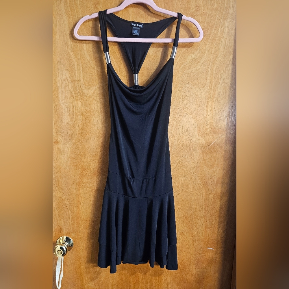 WET SEAL Y2K Sleeveless V Neck Chain Strap Shoulder Fit & Flare Party Dress S
